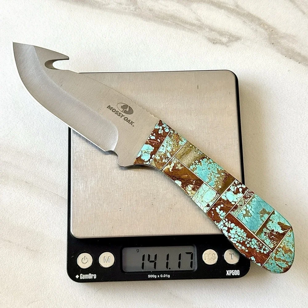 Native Amer Navajo Knife Number 8 Mine Turquoise Francisco Tanto Gut Hook Mosaic